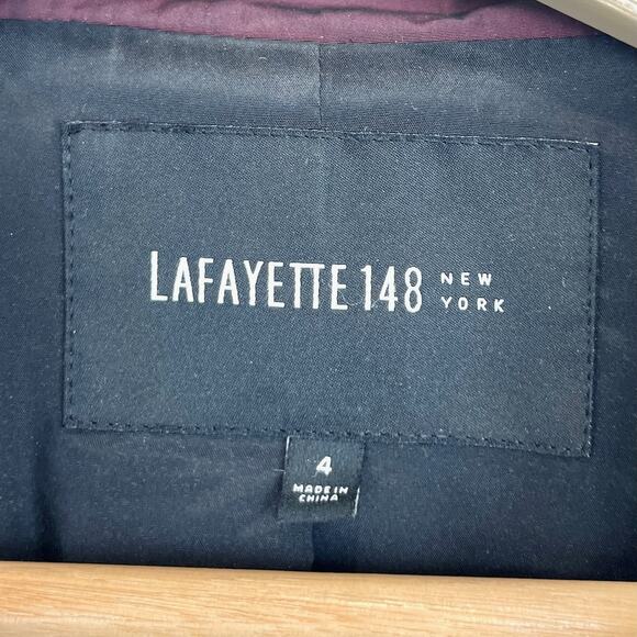 LAFAYETTE 148 Tweed Jacket Blazer Jacket Wool blend Leather Trim Wine Red Size 4 - Picture 3 of 11